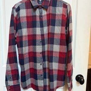 Vans Men's Red and Gray Plaid Casual Shirt